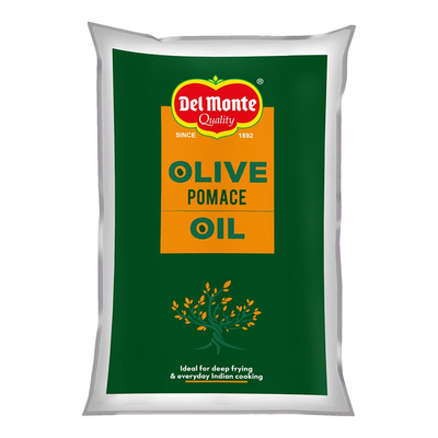 Del Monte Pomace Olive Oil (Imported) 1L Pouch | All-purpose cooking oil for everyday Indian cooking | Ideal for deep frying, roasting, baking | High MUFA & Low in Saturated Fat